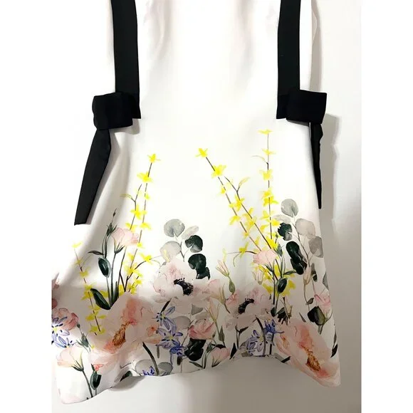 Ted Baker White Floral London Marzy Elegance Bow A-Line Dress Size 2 - Picture 6 of 7